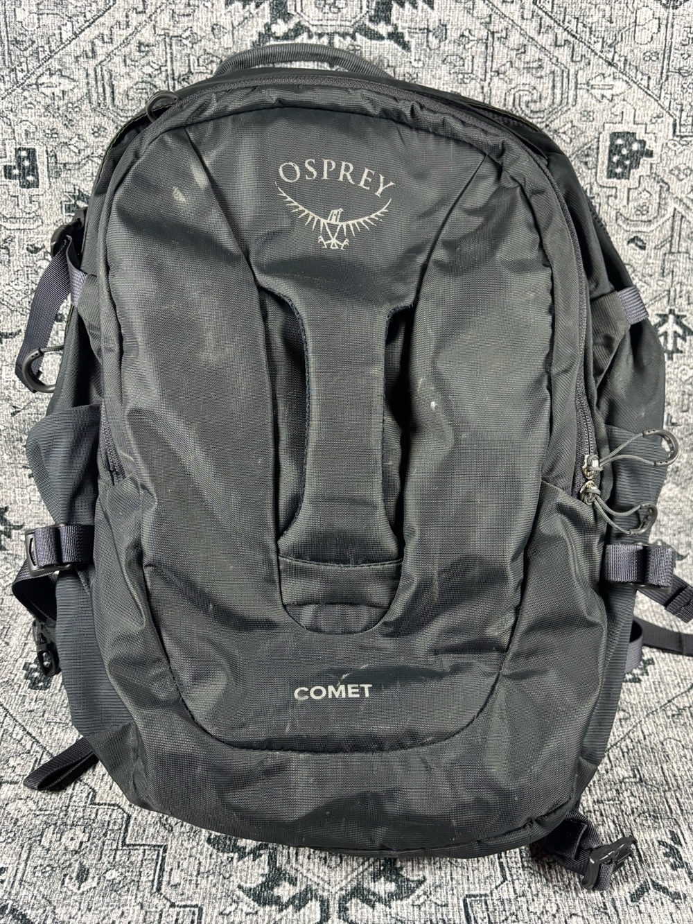 Osprey Comet Gray and Green Backpack